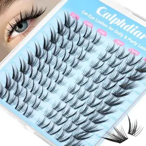 Fox Eye Lash Clusters Manga Eyelash Clusters Wispy Clusters Eyelash Extensions 8-16mm Cat Eye Individual Lashes C-Curly Eyelash Extension with Spikes Cluster Lashes by calphdiar