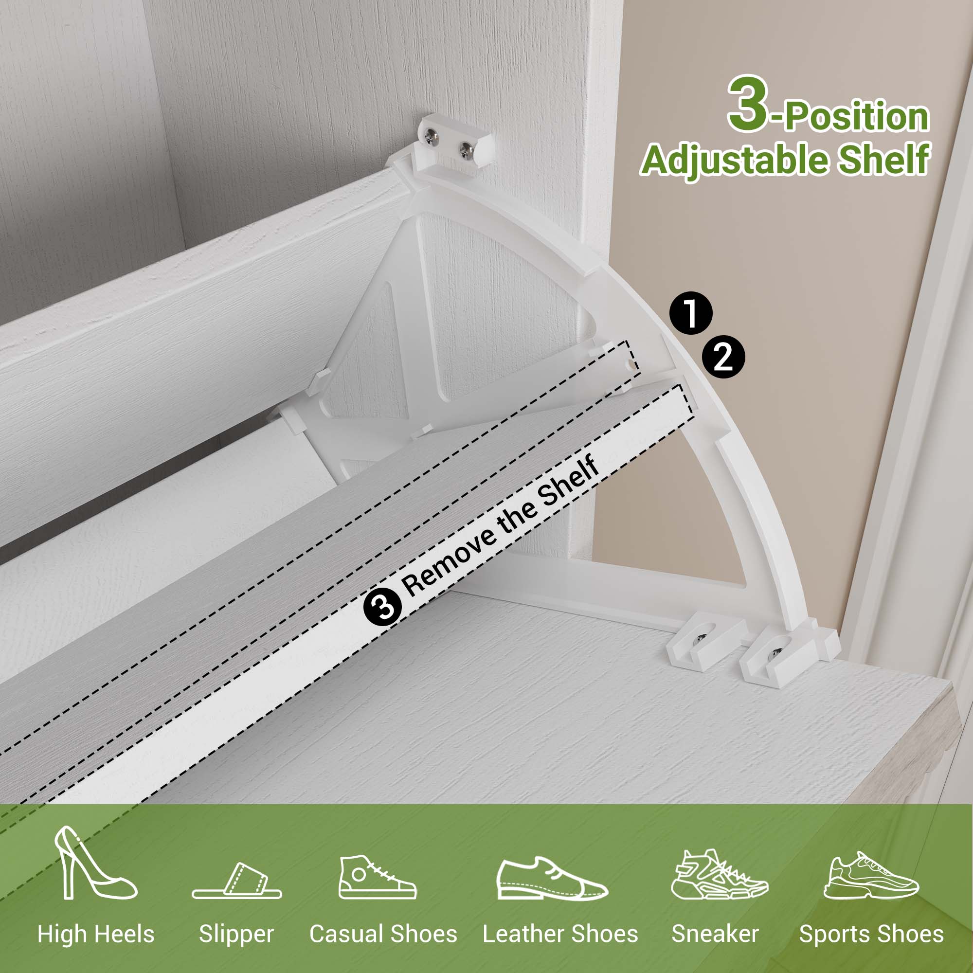 Modern Fluted Shoe Storage Cabinet – 4 turn Drawers, Narrow Wooden Shoe Organizer, Hidden Freestanding Entryway Shoe Rack with Metal Legs, Sleek Storage for Hallway or Foyer, White + Gray / Black + Oak