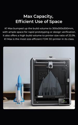 Creality K1 Max AI Fast 3D Printer with Al-assisted Carefree Printing, 600mm/s Printing Speed, 300x300x300mm Large Build Volume