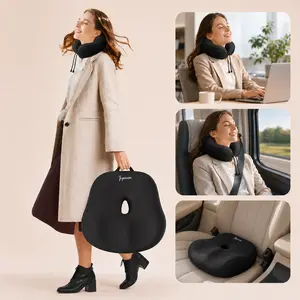 Portable Seat Cushion With Neck Pillow, Non-Slip Cushion for Car, Office, Plane, Ergonomic Memory Foam for Pain Relief