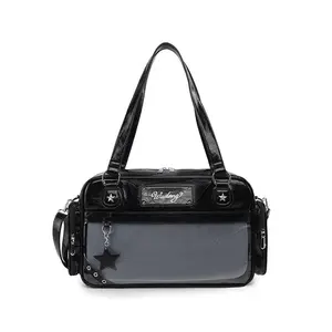 Aesthetic Black Ita Shoulder Bag | Star Accent Purse for Casual Outings