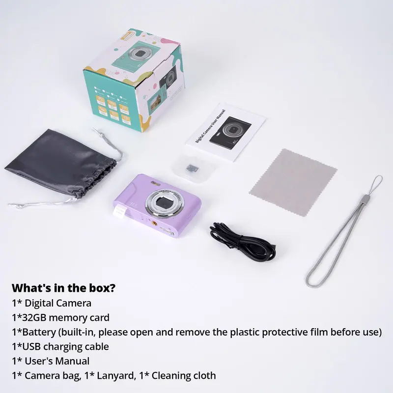 Auto Focus Digital Camera, 1 Count Full HD 1080P/48MP Mini with 32G Memory Card, Ff (F/3.2, f=7.36mm), 16x Zoom for Teenagers Beginners, Mini Camera, Electronic Portable Camera 3