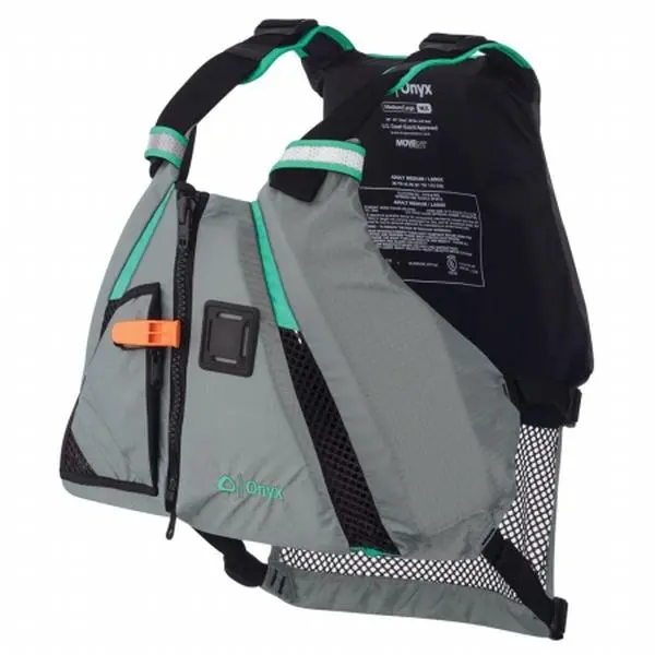 Adults' Dynamic Movement Paddle Sports Life Vest - XL-2XL, Aqua, Nylon Fabric, Foam Padding, Zipper Closure, Attached Whistle for Safety, Solas Grade Reflective Material, Swimming Movement Dynamic Paddle Sports Life Vest, Ventilation In Front And Back, Re
