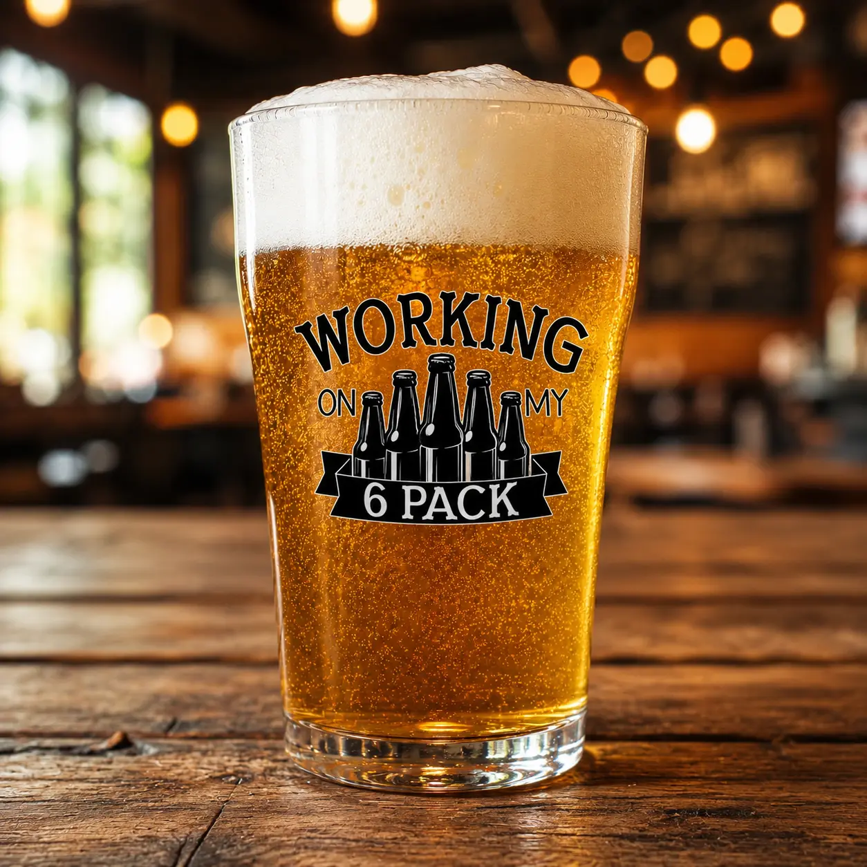 Working On My Six Pack Custom Printed Whiskey Glass, Personalized Pint Glass, Stemless Wine Glass, Funny Drinking Glass, Custom Name Glass, Personalized Gift Glass, Beer Glass, Wine Tumbler, Graphic Printed Glass Cup
