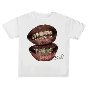 Grillz - white t-shirt, streetwear Y2K t-shirt, big lips t-shirt, unisex t-shirt, 90s t-shirt