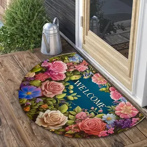 "1Pc ""Welcome"" Rose Semi-Circular Mat, Washable Rugs, For Entrance Door, Bathroom, Living Room, Laundry Room, Home Decor, Soft, Non-Slip, Easy To Clean And Maintain, Halloween Decor, Gifts For Family, Halloween Home Decor ",Christmas Home Decor,Thanksgi