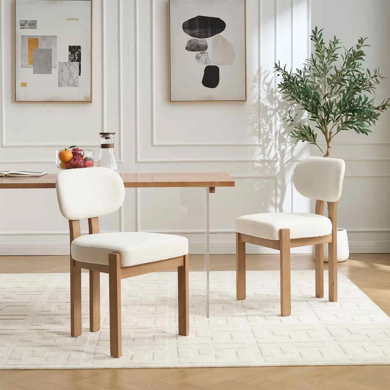 【 Home makeover】2 Pack Farmhouse Fabric Upholstered Dining Chairs - Wood Frame, Thick Soft Chenille Cushion, Adjustable Ft Pads for Dining Room, Kitchen