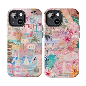 Summer Beach Sea Sand Sun Ocean Phone Case, Pink Aesthetic For iPhone 17 16 15 14 13 12 11 X 8, Tropical Vacation Design, Retro Travel Art, Cute Sea Shells, Trendy, Italian Summer Trip, Durable Case