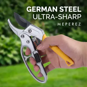 Ultra Sharp German Steel Pruning Shears - 3X Labor-Saving Heavy Duty Garden Scissors for Thick Branches, Ergonomic Bypass Pruners for Weak Hands, Perfect Father's Day Gardening Gift fathersdaygift