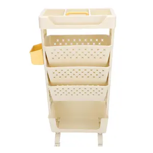 Rolling Book Cart 5 Tier PP Multi Functional Movable Storage Book Rack with Lockable Casters for Study Office Bedroom 85x25.7x44.9cm