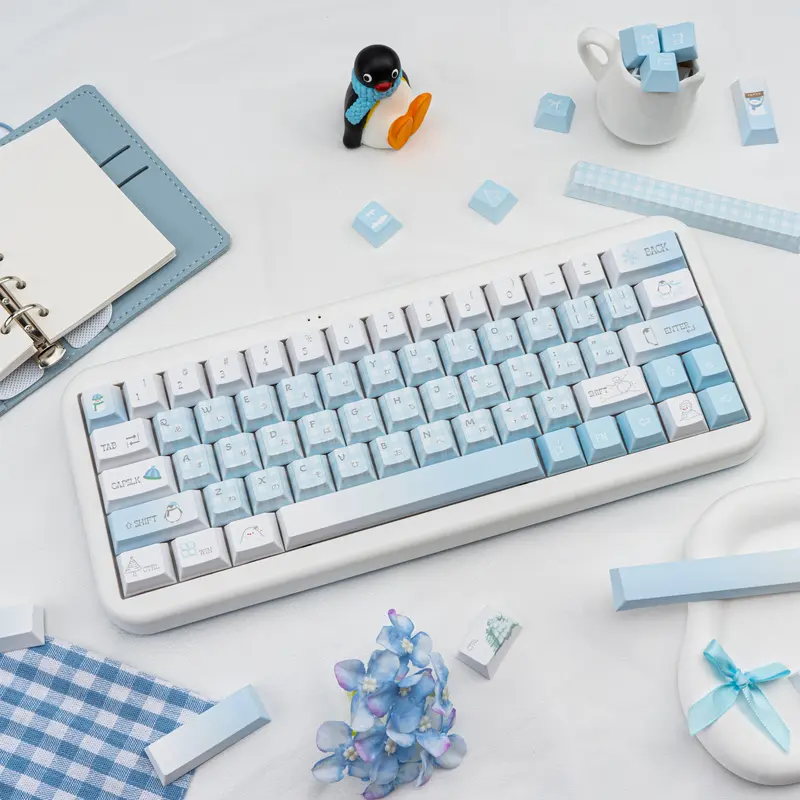 Ergonomic keycaps COOMICKEY Creamy Keycaps Set 145 Keys PBT Dye Sublimation Snowman Shape Blue Custom Keycap for 61/64/87/104/108 Cherry MX Switches ISO ANSI Layout Mechanical & Gaming Keyboard