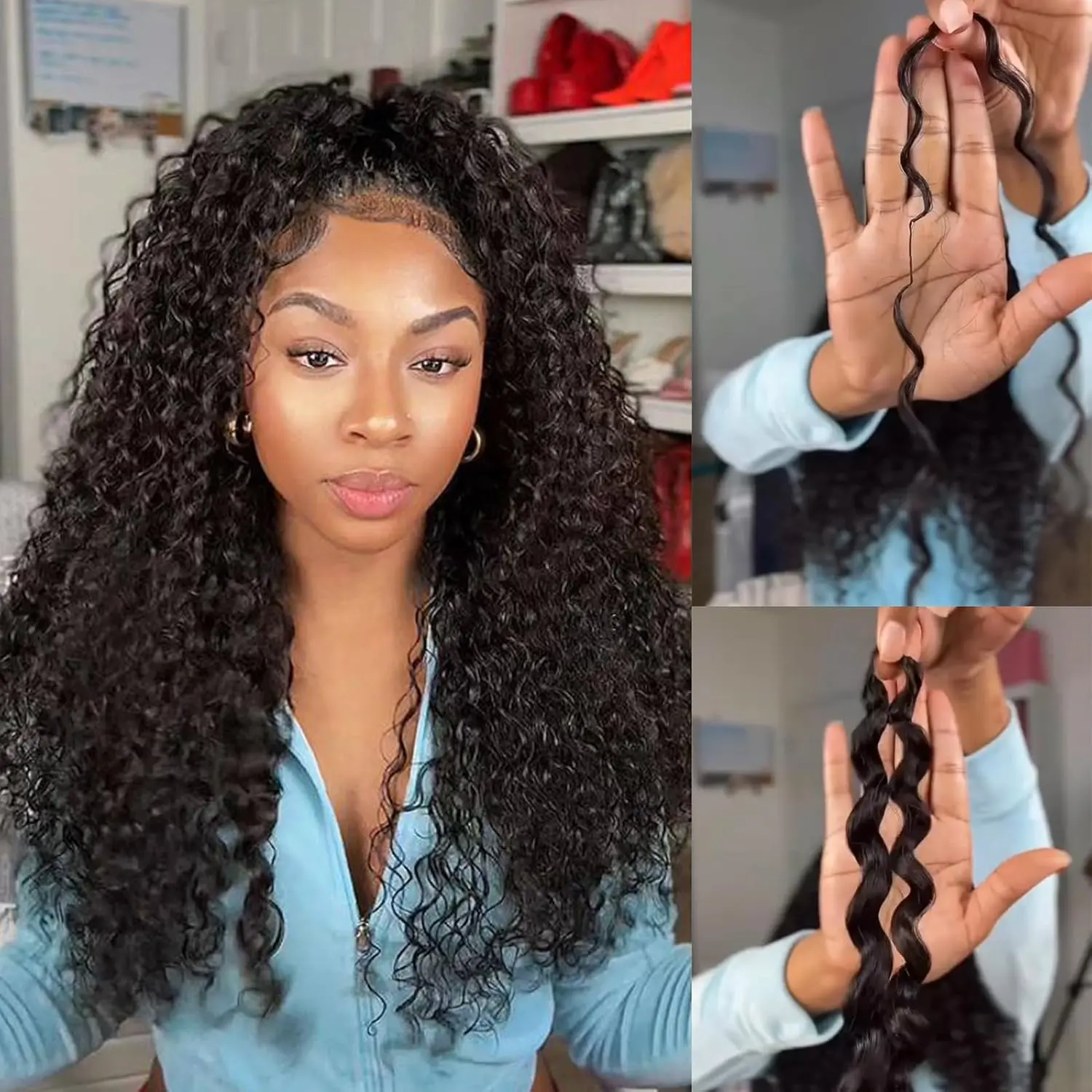 BLING HAIR Deep Wave Human Hair Crochet Bundles 14-22 Inch 50g Pre-Separated Feather Crochet Human Hair Invisible Knotless Crochet Hair Extensions for Women