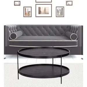 33" Black Manufactured Wood And Metal Round Coffee Table