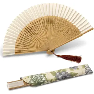 Hand Fan for Women Foldable - Portable Folding Japanese Chinese Fan - for Hot Flashes, Summer Cooling, Festivals, Church, Dancing (Bamboo White)