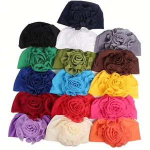 Women'S Elastic Knitted Polyester Beanie with Flower Accent, Stretchy Turban Hat, Chemo Cap, Bandana, African Head Wrap, No Feathers, King Size
