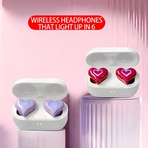 Wireless Bluetooth Headphones Cute Sports Earbuds with Heart Design Good Quality for Beautiful Girls Favorite Gift Light Up in 6 Audio Headset
