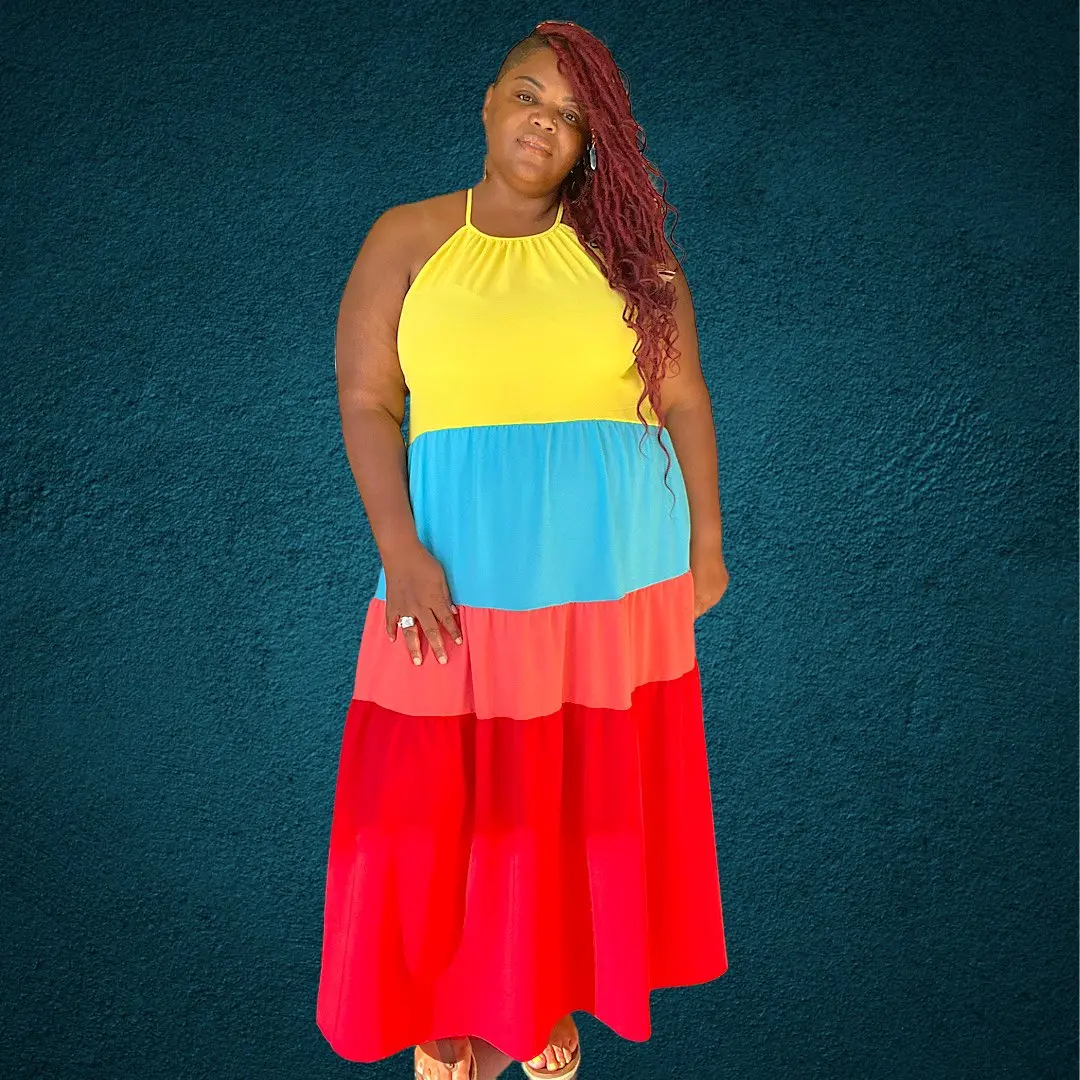 Rainbow Plus Size Tiered Maxi Dress - TikTok Shop