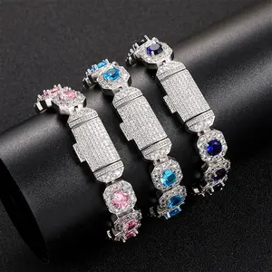 12MM Clustered Moissanite Tennis Cuban Link Bracelet  Hip Hop Fashion Luxury Jewelry Gift Party Wedding Anniversary Birthday For Women Men Unisex Trendy Statement Accessory