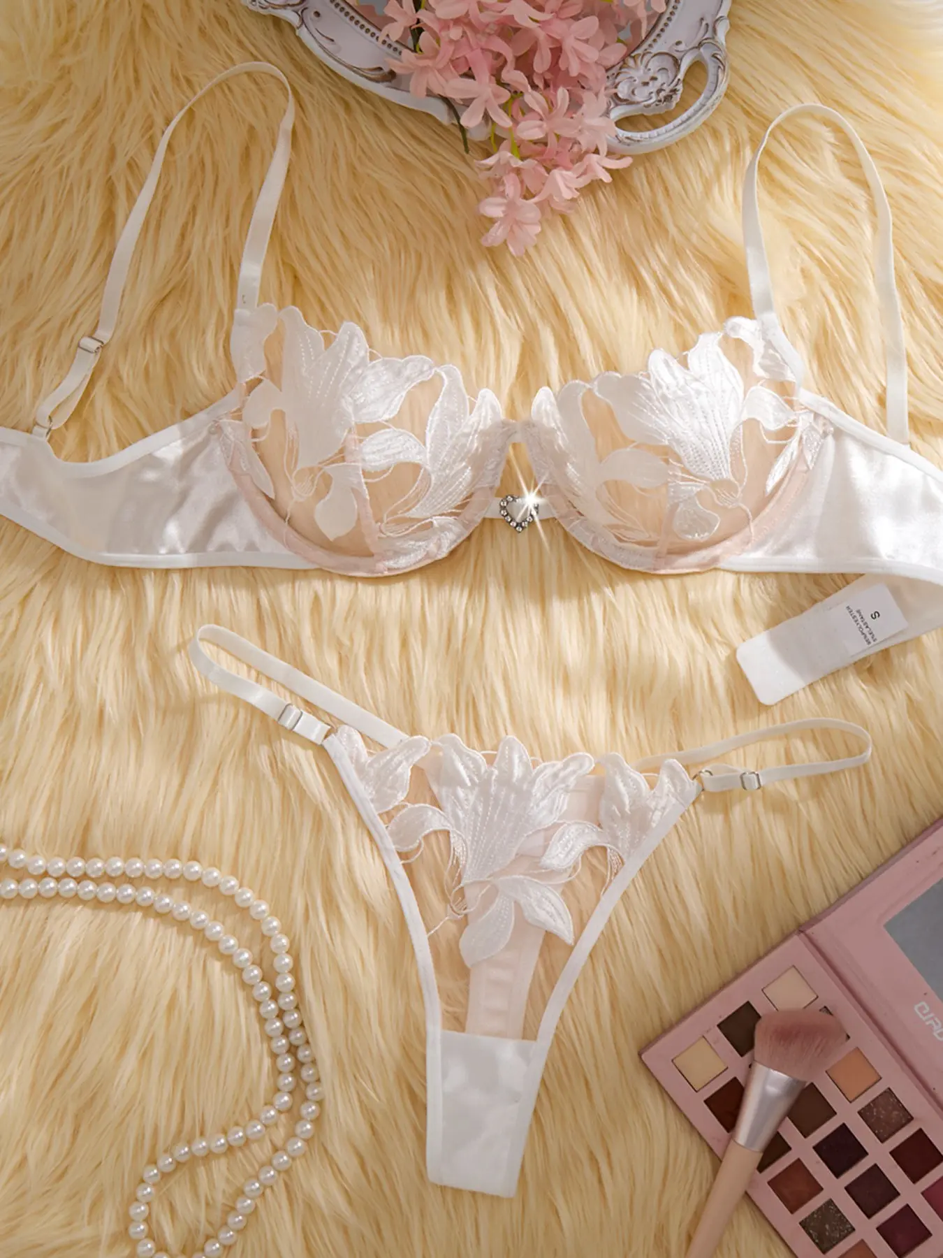 Elegant Floral Embroidered Lingerie Set, Sexy Deep V Bra with Steel Ring, Ultra-Thin Breathable High Coverage Lifted Set for Women, Bra Sets