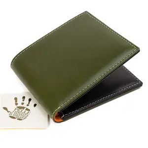 PEGAI Malcolm Italian Veg-Tan Leather Wallet Green & Black Handcrafted in Spain with Six Card Slots & Ibiza Orange Lining