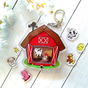 Kawaii Barn Shaker Keychain with Replaceable Farm Animal Charms | 3 Inch Acrylic Shaker Keychain