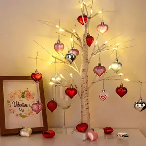 Valentines Day Decor Lighted Birch Tree with Heart-Shaped Ornaments,USB&Battery Operated Light Up Artificial Tree for Home Indoor Party Valentines Day Decorations (Red + Pink)