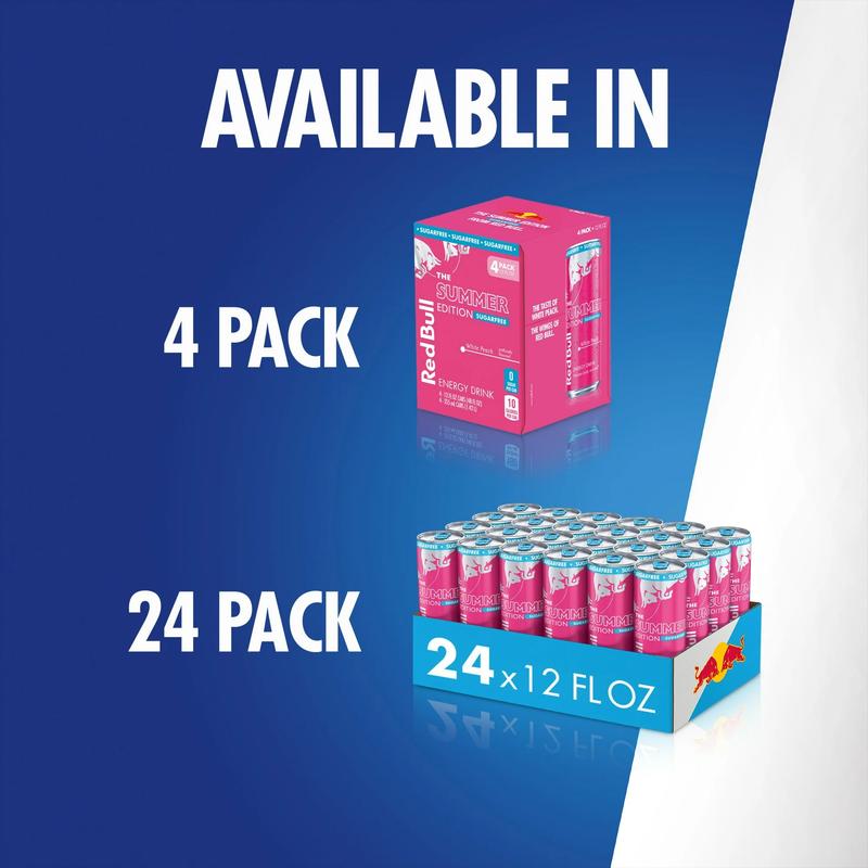 Red Bull Summer Edition Sugarfree Energy Drink White Peach 8.4 fl oz Pack of 4 Cans Perfect for Summer Refreshment
