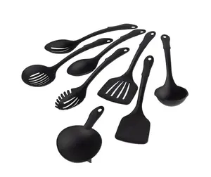 stays 8-Piece Nylon Kitchen Utensil Set with Connector Ring, Black Plastic