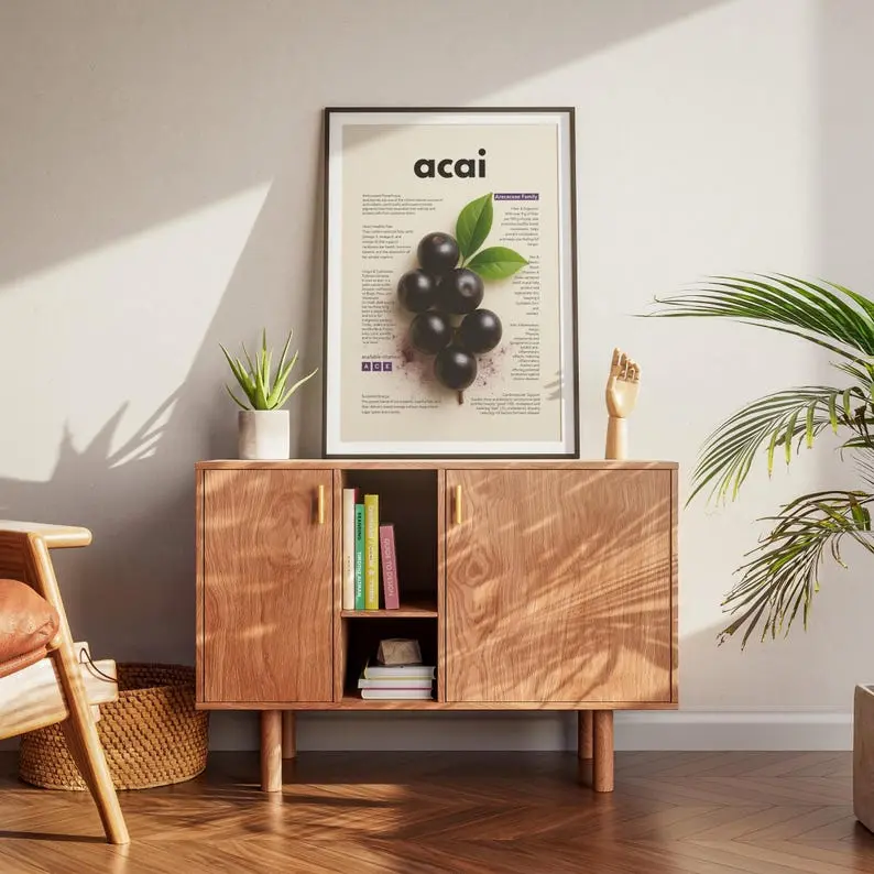 Acai Poster Infographic & Superfood Chart • Botanical Kitchen Wall Art | Kitchen Decor | Tropical Art
