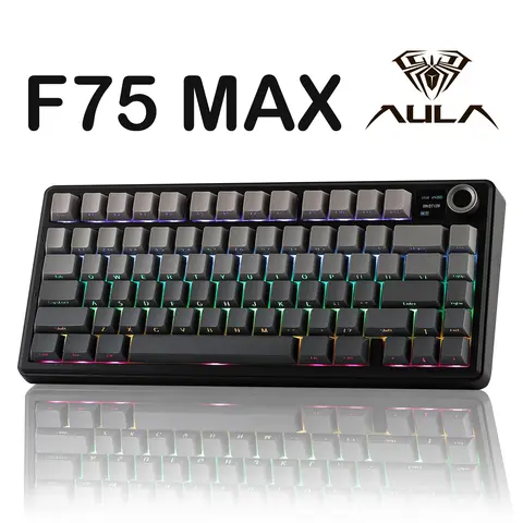 Aula F75 MAX Wireless Mechanical Gaming Keyboard - 75% Layout, Hot Swappable, LED Backlit, Creamy Foam, Gasket Structure, TFT Screen Knob, 2.4G, Adjustable, Wired Option, Cherry-Profile, for PC Gamers, Work, Android Devices, Led Backlit Keyboard