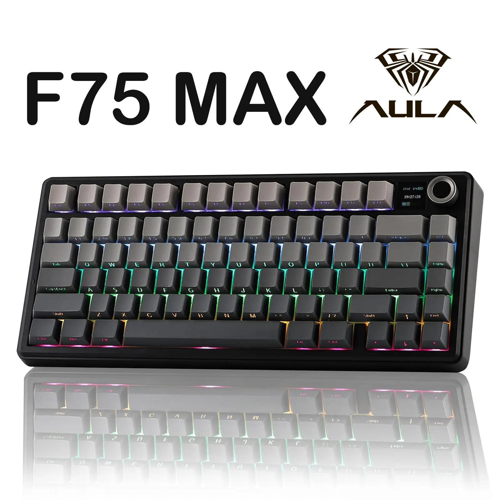 Aula F75 MAX Wireless Mechanical Keyboard 75% Layout Hot Swappable RGB Backlit Gasket Design TFT Screen Knob for PC Mac Linux