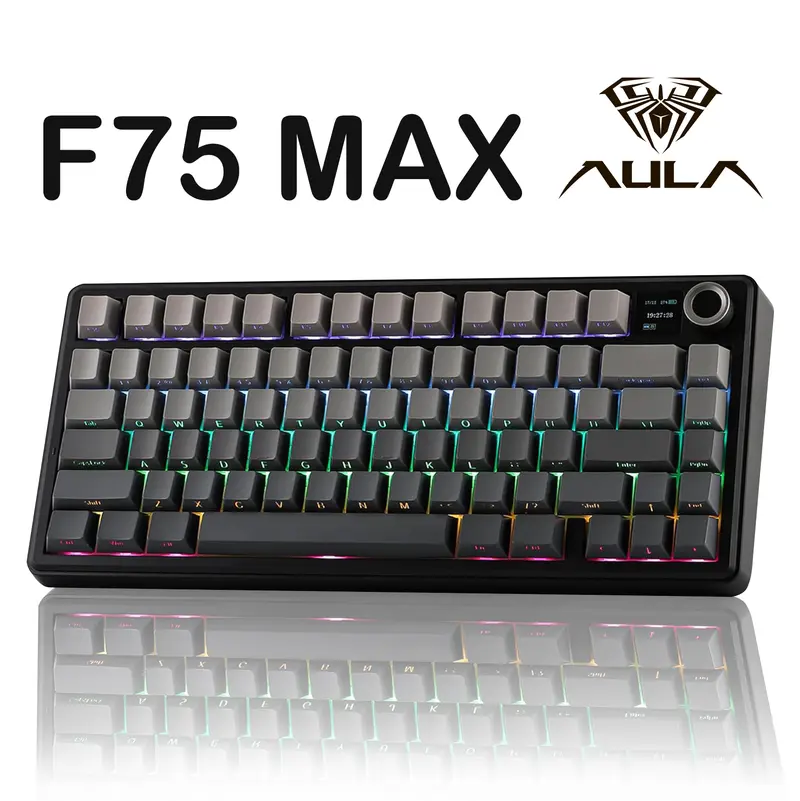 Aula F75 MAX Wireless Mechanical Keyboard 75% Layout Hot Swappable RGB Backlit Gasket Design TFT Screen Knob for PC Mac Linux
