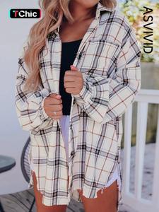 women's plaid print button front  blouse, casual pocket drop shoulder  top for spring & fall, ladies clothes for daily wear