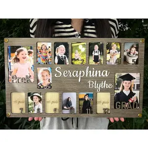 School Picture Frame Pre K to Graduation,Personalized Wooden School Years Photo Frame K-12 & Collage Frame, Graduation Picture Frame, Custom Graduation Gifts & Party(Grey Oak)