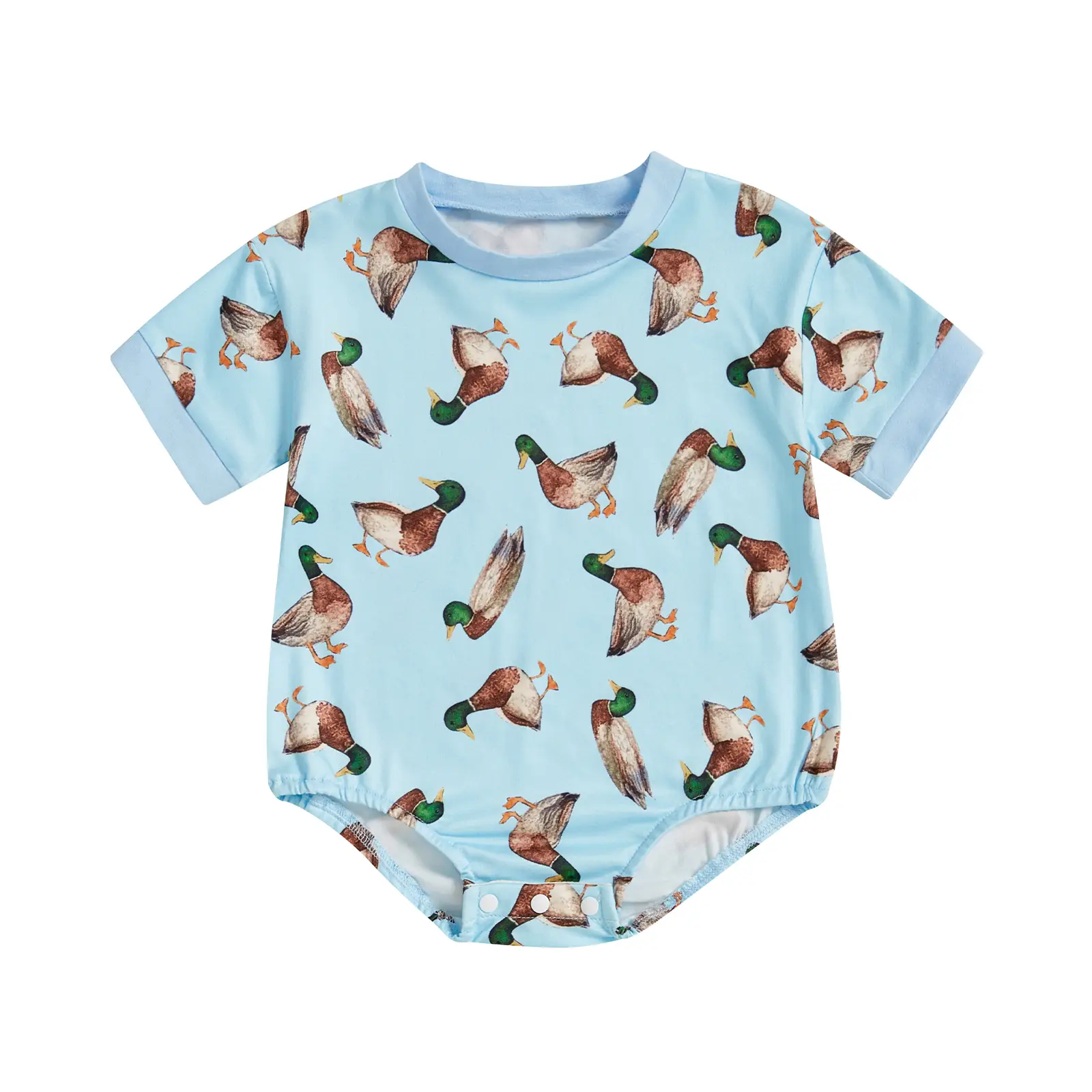 Newborn Baby Romper for Summer Oversized Mallard Duck Print Short Sleeve Infant Jumpsuit