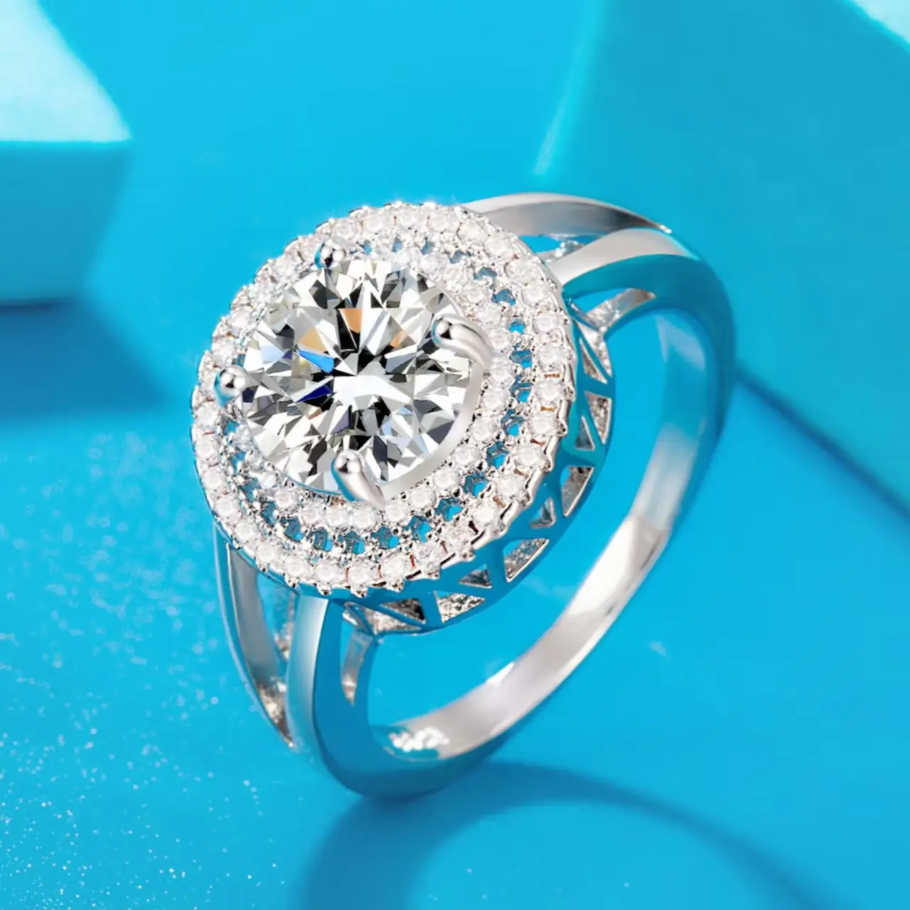 JZ-24 Moissanite Ring – Celestial Double Row, Genuine Platinum Plated