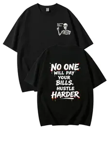 Thumbs-Up Defiant Skeleton No Excuses T-Shirt | Graffiti Drip Paint "Hustle Harder" Motivational Quote Tee, Unisex for Men Women, 180g Pure Cotton All Season Breathable Casual Top, No Crack White Ink Heat Transfer Gym Entrepreneur Grind Wear