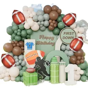 167pcs Rugby Ball Balloon Arch Kit, Olive, Sage, Sand Balloons, Sports Birthday Party Decorations