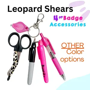 Leopard Print 4" mini shears Set  Badge Accessories- Mini Writing and Highlighting Tools - Select your favorite combination