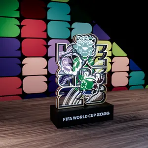 FIFA World Cup 2026 Official Licensed Collector Acrylic Display – Illuminated Multi-Layer Wood & Acrylic Panel Decor with LED Base, Trophy-Inspired Soccer Memorabilia (USA • CAN • MEX)