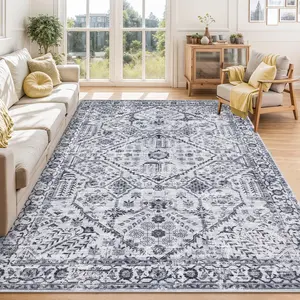 GARVEE Washable 12 x 18 cm Area Rugs for Living Room, Large Soft Vintage Rugs for Bedroom, Rugs for Bedroom and Dining Room (Gray, 1.5 x 18 cm)