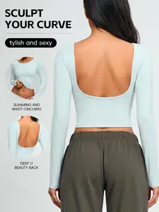 Women's Long Sleeve Yoga Top, Backless Fitness T-Shirt, Quick-Dry Outdoor Sports Wear, Running Apparel, Stylish Gym, Gym Yoga Tops