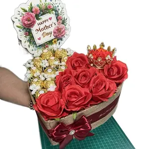 Ferrero Rocher Heart-shaped Box with red Roses and "Mom" Decoration, Perfect for Mother's Day Gift