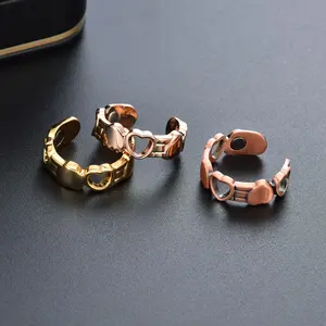 Adjustable Open Red Copper Ring with Magnetic Heart Cutout, Trendy Vintage Jewelry for Women, Unique Gift for Her