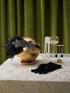 4 pcs 1920s Flapper Accessories Set Vintage Wedding Costume Accessories Flapper Headband for Halloween Party Cosplay