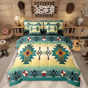 Boys Western Aztec Comforter Bed Set,7 Piece,Native Tribal Ethnic Bedding Set,Farmhouse Boho Geometric Sheet Setsouthwestern Ethnic American Native Bed Set