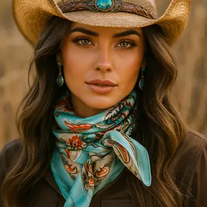 35x35" Turquoise That So 70's Paisley Wild Rag Scarf WR230 Unisex Western Style Soft Polyester Durable Fashionable Accessory