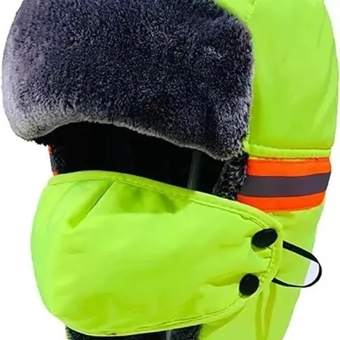 Russian Aviator Thermal Fur Ski Cap with Hi Vis Winter Outdoor Trapper Hat Face Mask for Men breathable balaclava