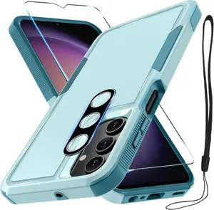 Case for Samsung Galaxy A16 5G, Full Body Heavy Duty Rugged Shockproof Protective Phone Cover with Lanyard Strap, Tempered Glass Screen Protector and Camera Lens Cover, Mint Green