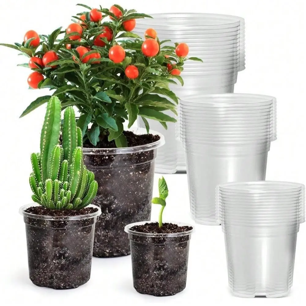 24pcs Clear Nursery Pots with Drainage Holes, Nursery Pots for Plants - 3 Sizes (6", 5", 3.5") Lightweight Durable Plastic Planters for Indoor/Outdoor Gardening, Seedlings, Herbs, Succulents, Ideal for Greening Projects and Garden Nurseries